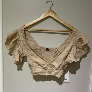 Zara Cream Smocked Crop Blouse